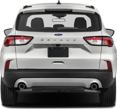 Dual exhaust outlets and taillights on a rear SUV view