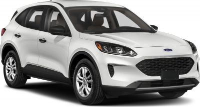 Front side view of SUV with distinctive headlights and large grille