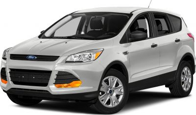 Front side view of a white SUV with headlights and alloy wheels