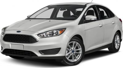 White compact sedan front side with LED headlights and alloy wheels
