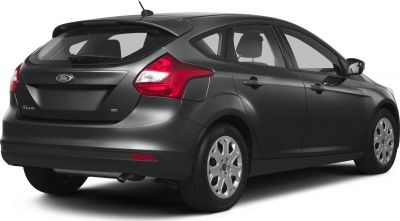 Rear view of a hatchback with prominent taillights and hatch door.