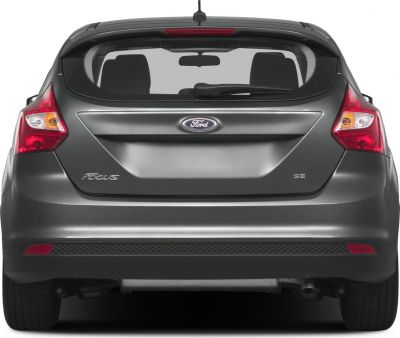 Rear view of hatchback with taillights and rear windshield wiper