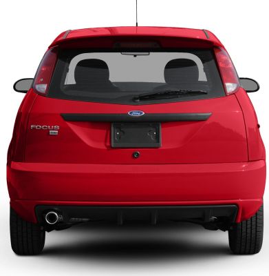 Rear view of a compact hatchback with taillights and rear window wiper