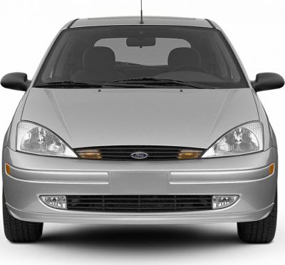 Front view of a compact hatchback with integrated headlights and grille