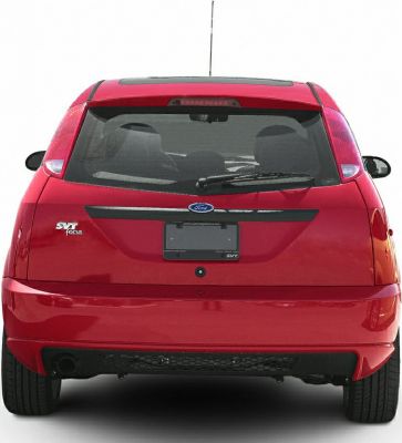 Rear view of a compact hatchback with distinctive taillights and rear spoiler.