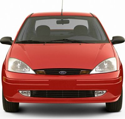 Front view of a compact car with streamlined headlights and grille