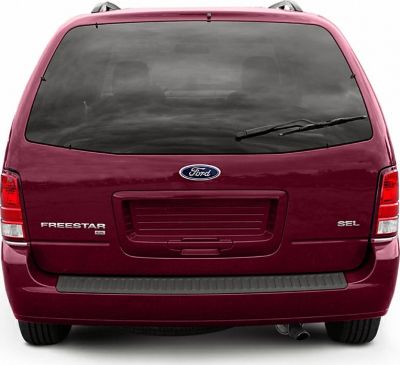 Rear view of a minivan with tinted window and rear wiper