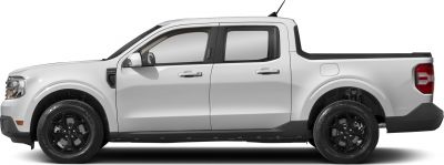 Mid-size pickup with crew cab and short bed, black wheels, side profile