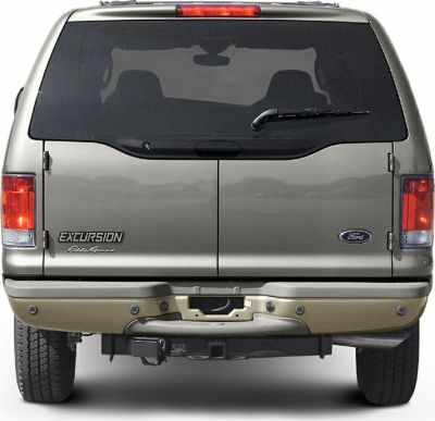 Rear view of SUV with dual door tailgate and rear window wiper