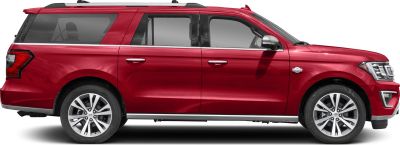 Side profile of large luxury SUV in red with chrome trim and alloy wheels
