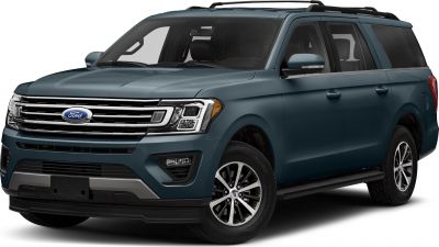 Front side view of large SUV with grille and LED headlights