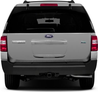Rear view of SUV with tail lights, rear window, and flex fuel badge