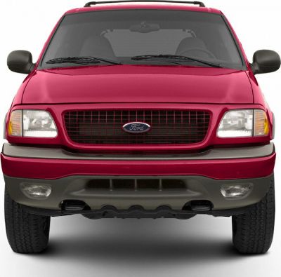 Front view of classic SUV with grille and headlights