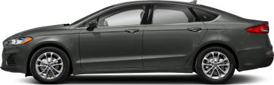 Side profile of a sedan with alloy wheels and smooth body lines
