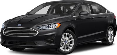 Front and side view of a black modern sedan with sleek headlights and alloy wheels