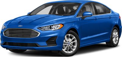 Blue sedan with sleek grille and modern headlights