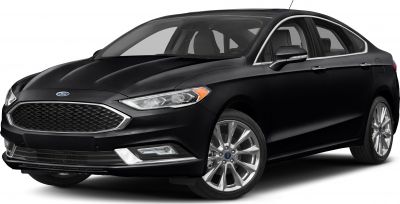 Front-side view of black sedan with distinctive headlights and alloy wheels