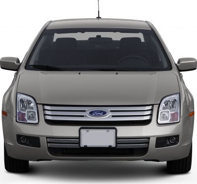 Front view with chrome grille and rectangular headlights