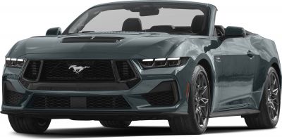 Convertible front view with aggressive grille and LED headlights