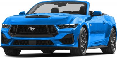 Bold front grille and sleek headlights with an open convertible roof