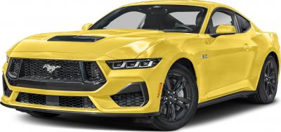 Yellow sports coupe with aggressive front grille and black alloy wheels