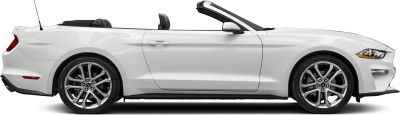 Side profile of white convertible with open roof and alloy wheels