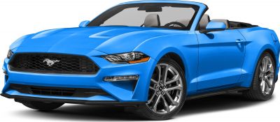 Front angle of blue convertible with detailed grille and alloy wheels