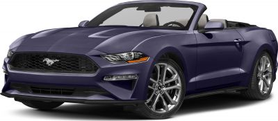 Convertible sports car with sleek headlights and aggressive grille