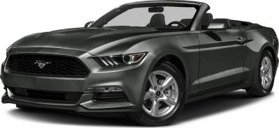 Front view of Mustang Convertible with LED headlights and aluminum wheels