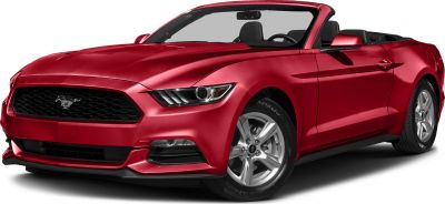 Front grille and headlight design of a red convertible with alloy wheels