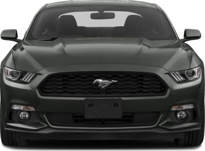 Front view with distinctive grille, pony emblem, and sharp headlights
