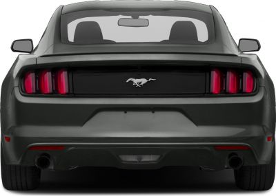 Rear view with tri-bar taillights and pony emblem