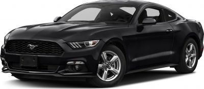 Black coupe with sporty front grille and distinctive headlights