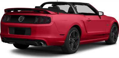Red convertible rear and side with GT badge, spoiler, dual exhaust