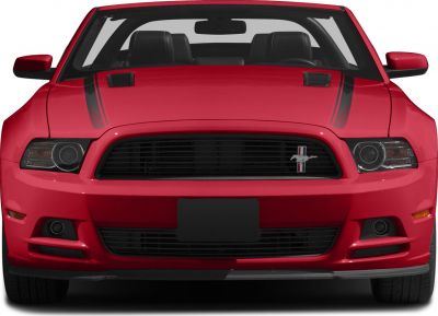 Aggressive front view with racing stripes and iconic Mustang grill.