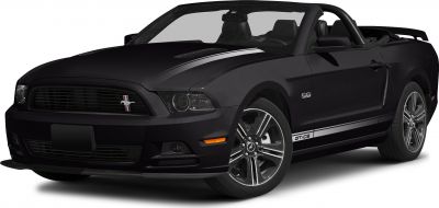 Black convertible with GT/CS stripes and 5.0 badge front angle