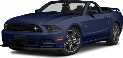Sporty convertible front side with 5.0 badge and distinctive grille emblem