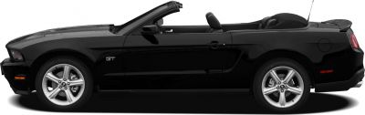 Convertible Mustang with open top and alloy wheels side profile