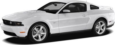 White Mustang V facelift coupe with alloy wheels, side profile