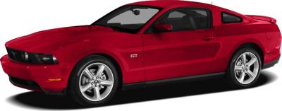 Red Mustang V facelift coupe side profile with alloy wheels