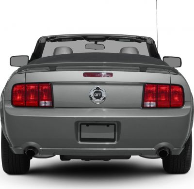 Rear view of convertible with GT emblem and dual exhaust
