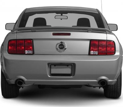 Rear view with tri-bar tail lights and dual exhausts