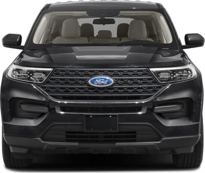Black SUV front view with honeycomb grille and LED headlights