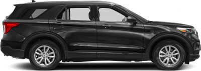Side profile of a black SUV with alloy wheels and tinted windows