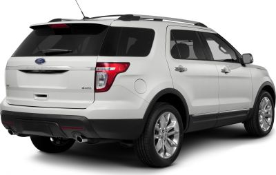 Rear and side view of white SUV with 4WD badge and roof rails