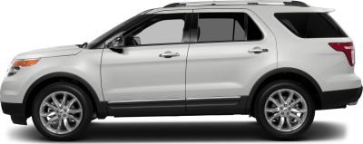 White SUV side profile with chrome wheels and roof rails