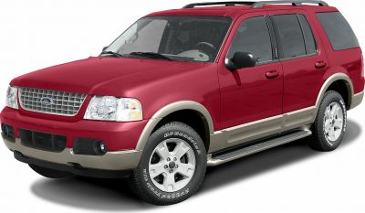 Red SUV with roof rails and rugged tires