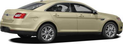 Side and rear sedan view with chrome wheels