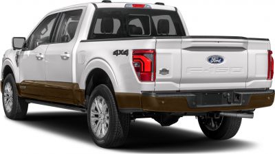 Rear view of a 4x4 dual cab pickup with two-tone paint and distinct taillights