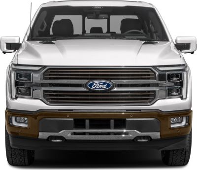 Front grille, LED headlights, bumper, and side mirrors of pickup truck